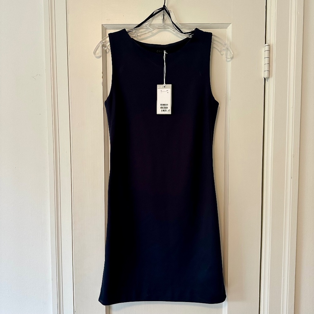 COS Navy Blue Mini Shift Dress with Zipper Detail Size XS NWT